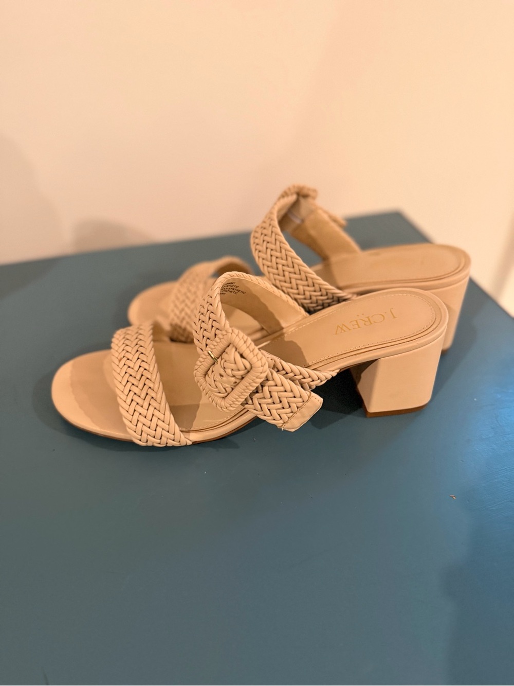 J. Crew Braided Beige Block Heel Sandals